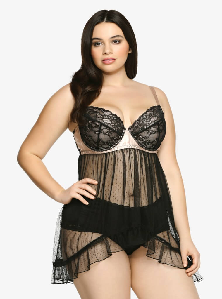 Lace and Dotted Mesh Chemise by Torrid