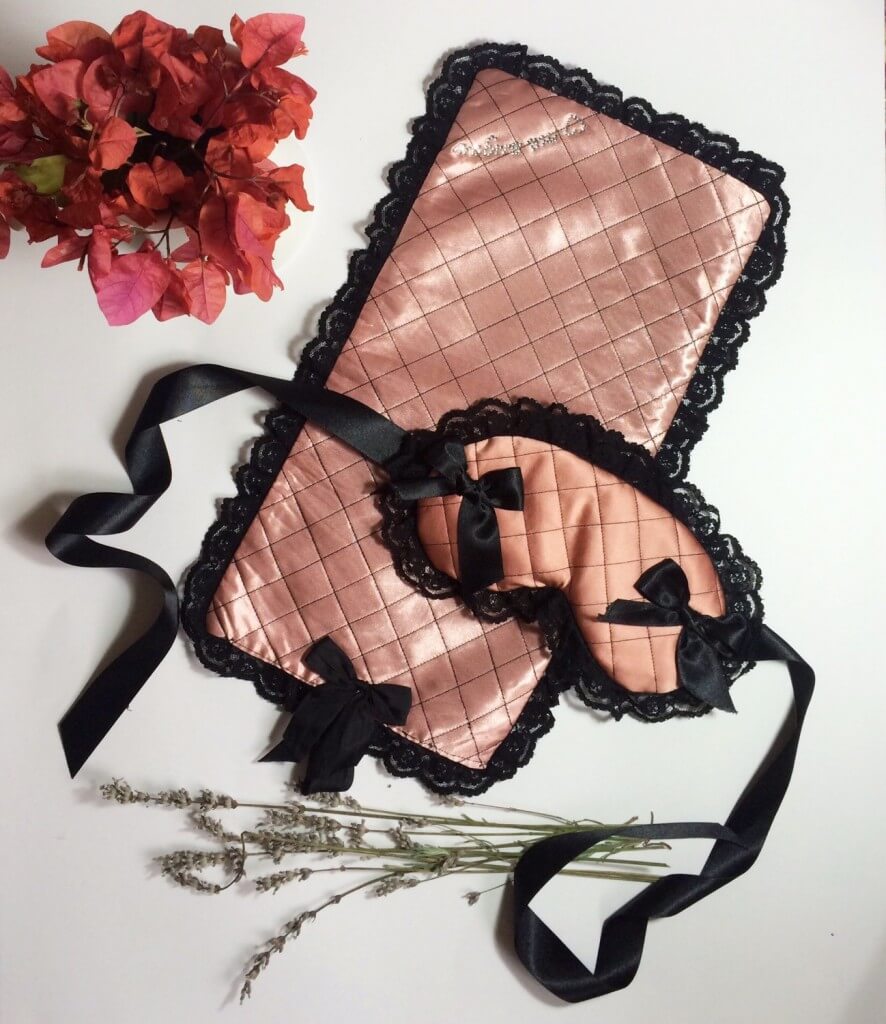 Love Me Sugar Quilted Apricot Sleep Mask and Silk Lingerie Bag