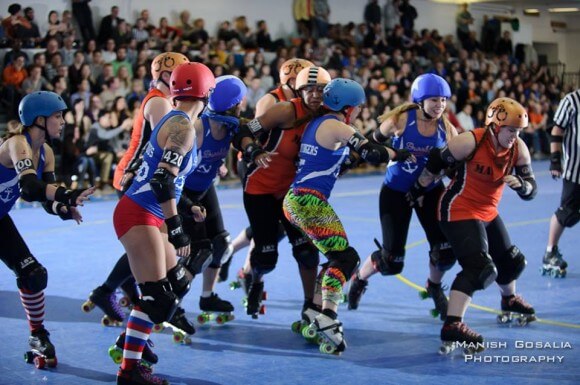 A roller derby jam, photographed by Manish Gosalia