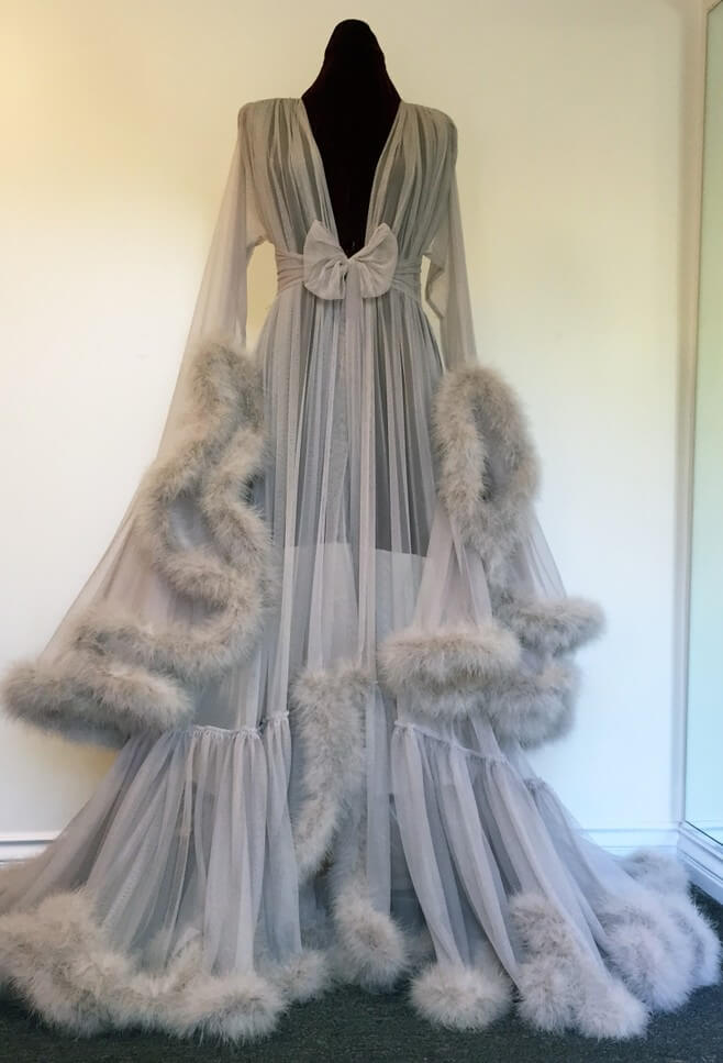 Extravagant Dove Grey Marabou Dressing Gown by Catherine D'Lish