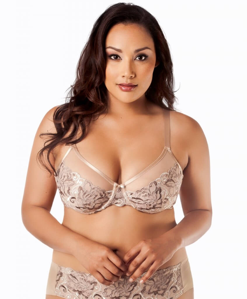 Pearl Lotus Embroidered Underwire Bra by Curvy Couture  36C to 44H (US sizing)