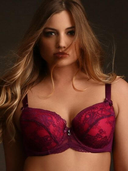 Jacqueline Lace Overlay Plunge Bra by Hips and Curves  38DDD to 46D (US sizing)