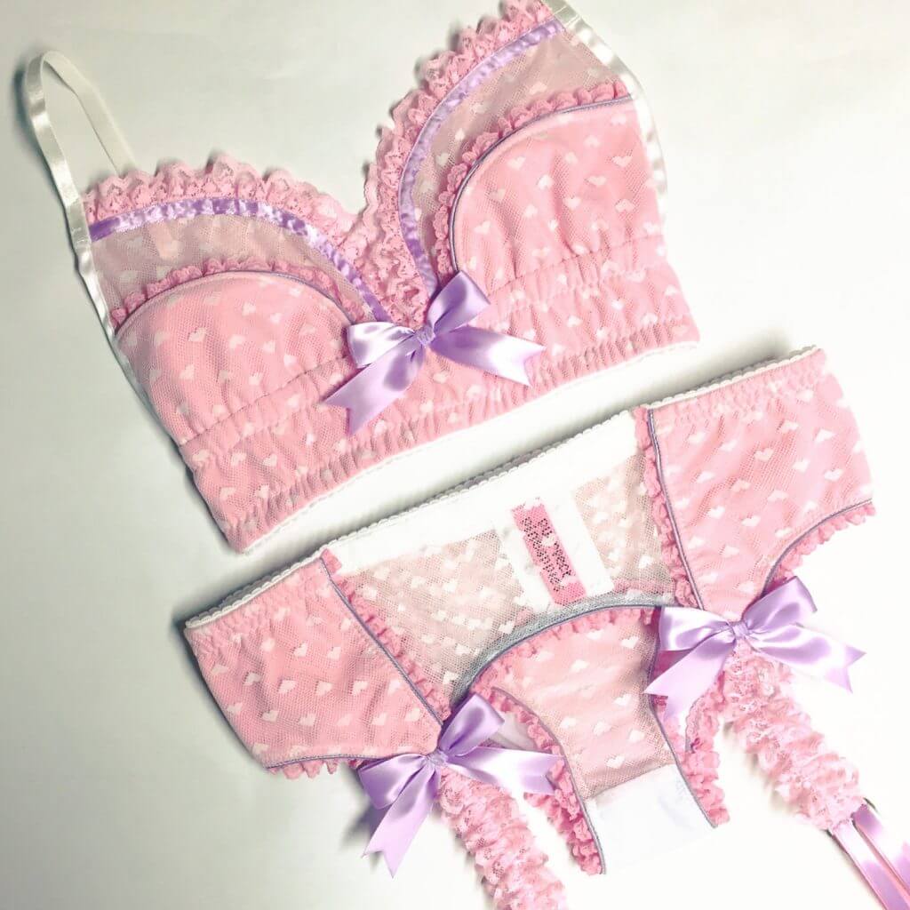 Purrfect Pineapples Vegan White Heart Mesh Lingerie Set