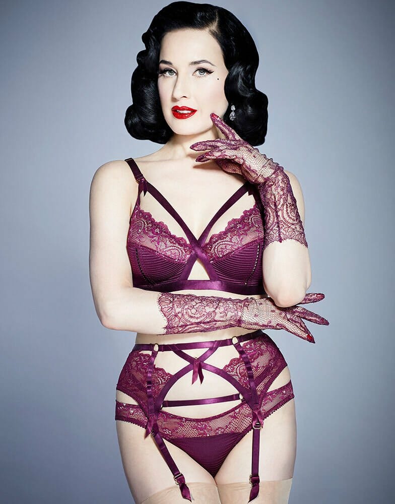 Dita Von Teese Madame X Lingerie in "Black Cherry," a beautiful take on this season's wine lingerie trend