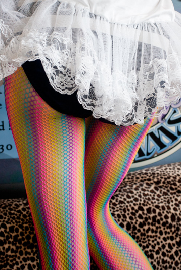 Rainbow Fishnet tights by Sock Dreams