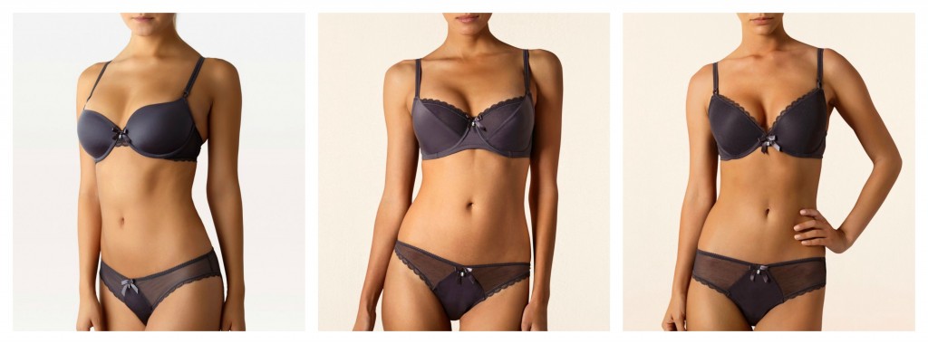 The Bergonia Collection - Another gorgeous color (I love deep, charcoal-y grays for winter), but again, the shapes fall flat. The center bra, a non-padded underwire, is all right, but I honestly think this entire range could have been edited out with no loss to the debut collection. The sense I get overall is that there was not enough editing done before release.