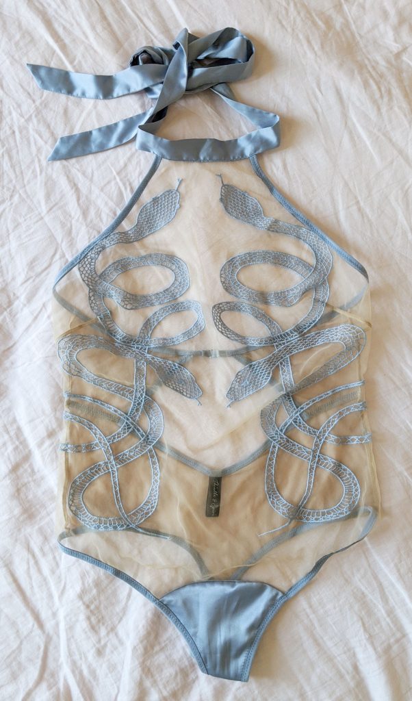 Thistle and Spire sheer medusa bodysuit in Chambray