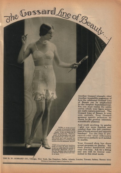 1928 Gossard ad, proclaiming "[t]he ideal silhouette achieved as perfectly as if molded in marble." via flickr.