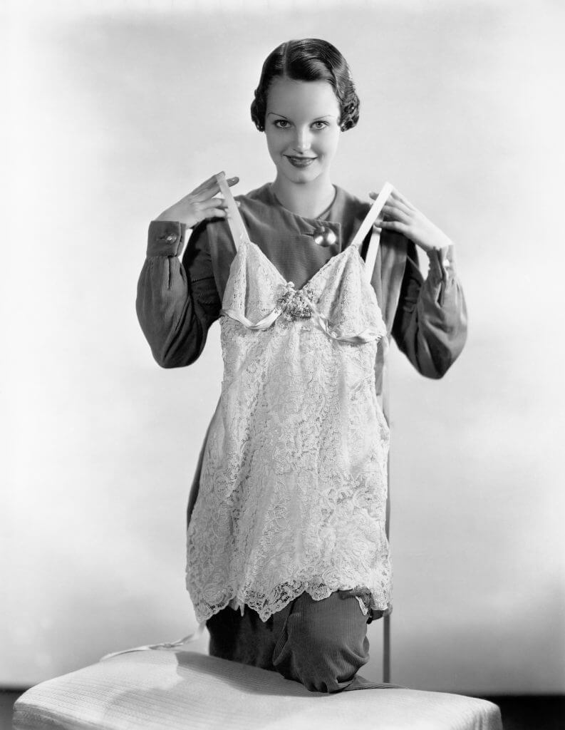 vintage woman in lingerie showing off slip