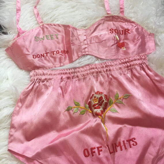 Pink 1940s souvenir lingerie set via Etsy